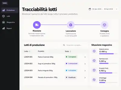 Immagine dimostrativa: software di tracciabilità dei lotti di produzione